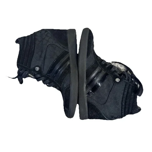 Coach Alara Women's Black Signature Jacquard & Suede Hidden Wedge Sneakers 7M - Picture 2 of 9